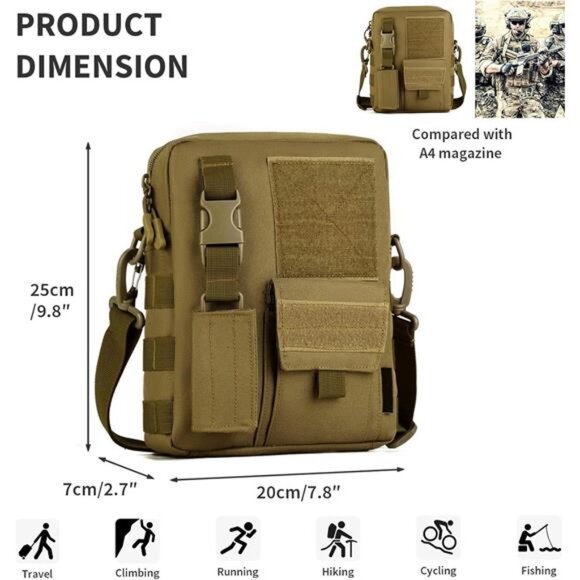 Small Canvas Messenger Bag, Classic Vintage Black Shoulder bag, Small Tactical - Picture 3 of 7